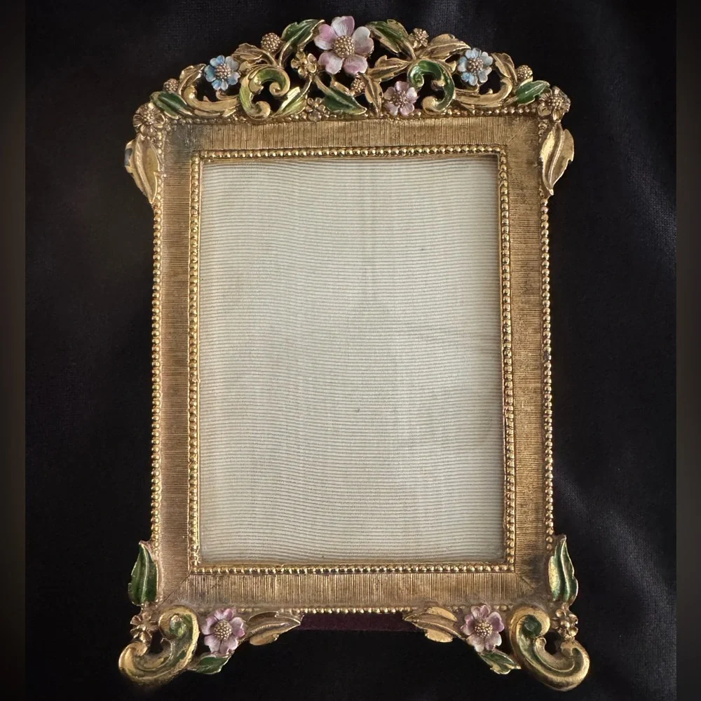 Matson Floral Gold tone Picture Frame hold 4x 3 photo - Picture 1 of 9